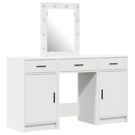 Vidaxl Ensemble De Coiffeuse 3 Pièces Avec Éclairage Led En Bois D'ingénierie Blanc