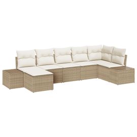 Vidaxl Ensemble De 7 Pièces De Canapé De Jardin Beige Avec Coussins En Rotin
