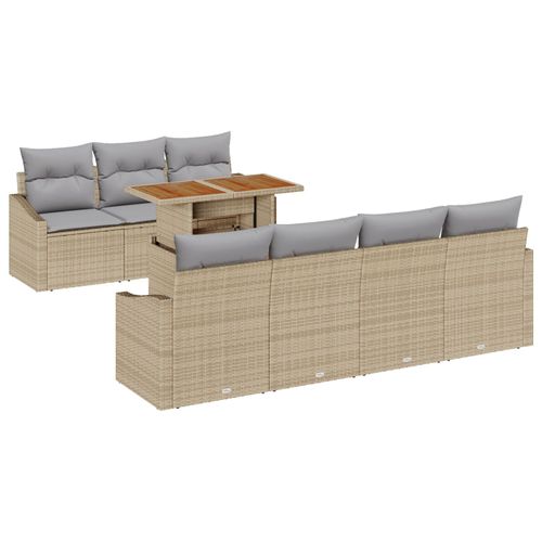 Vidaxl Ensemble De Jardin 8 Pièces Avec Coussins Beige Poly Rattan Acacia