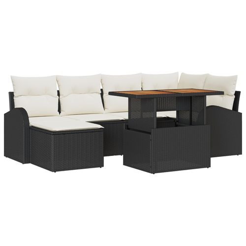 Vidaxl Set De Jardin De 7 Pièces Avec Coussins Noir Poly Rattan Acacia