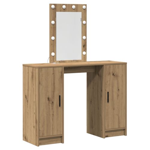 Vidaxl Table De Maquillage Avec Éclairage Led En Chêne Artisanal 102x33x135 Cm