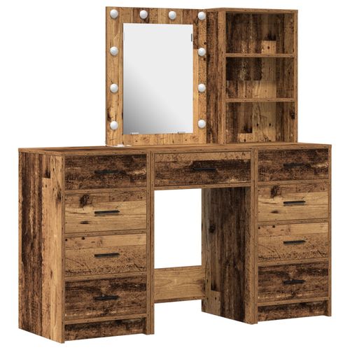 Vidaxl Ensemble De Table De Maquillage 3 Pièces Avec Led En Finition Bois Ancien