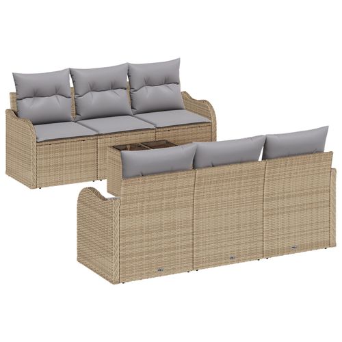 Vidaxl Ensemble 7 Pièces De Canapé Jardin Avec Coussins En Poly Rotin Beige