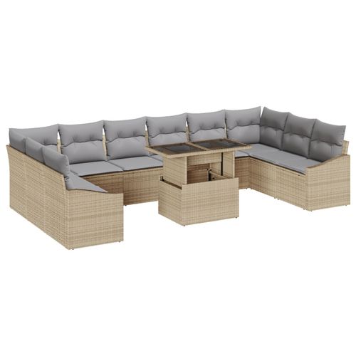 Vidaxl Ensemble De 11 Pièces De Canapés De Jardin Avec Coussins Beige Poly Rattan