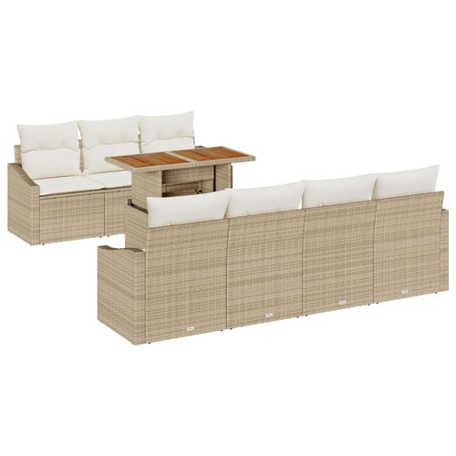 Vidaxl Ensemble Salle À Manger Jardin 8 Pièces Avec Coussins Beige Poly Rotin Acacia