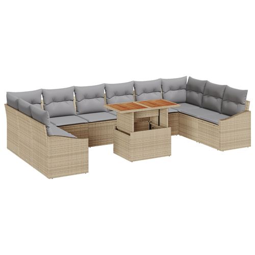 Vidaxl Ensemble De Jardin 11 Pièces Avec Coussins Beige Rotin Poly Acacia