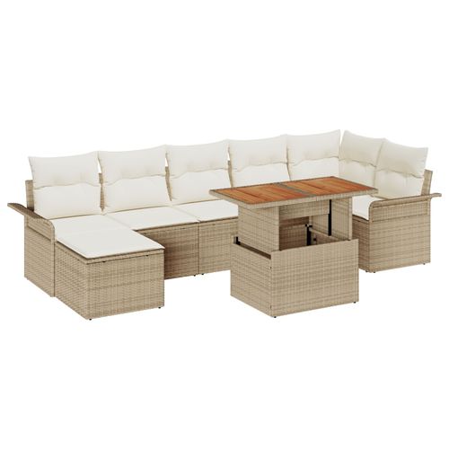 Vidaxl Ensemble Salle À Manger Jardin 8 Pièces Avec Coussins Beige Rattan Acacia