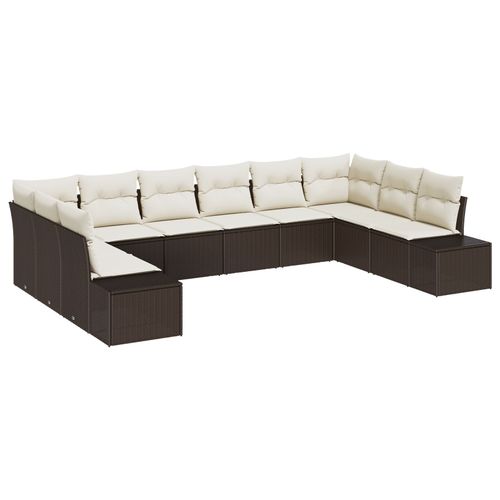 Vidaxl Set De Canapé De 10 Pièces Avec Coussins En Poly Rattan Marron