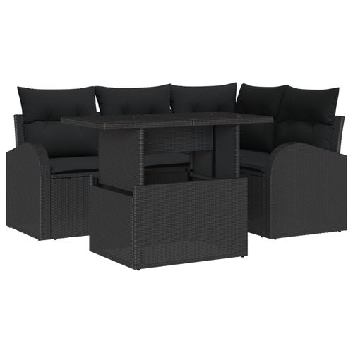 Vidaxl 5 Pièces Ensemble De Canapé De Jardin Avec Coussins Noir Poly Rotin