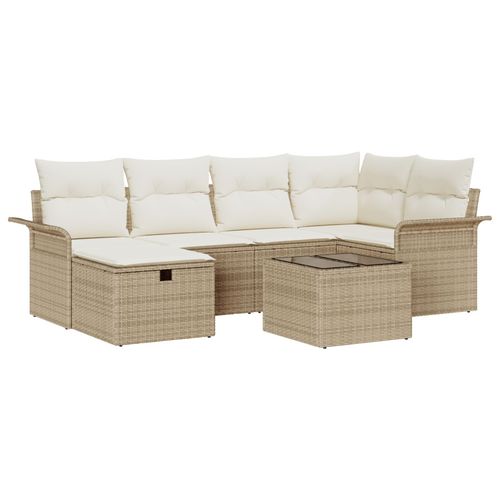 Vidaxl Ensemble De 7 Pièces De Canapé De Jardin Avec Coussins Beige En Rattan