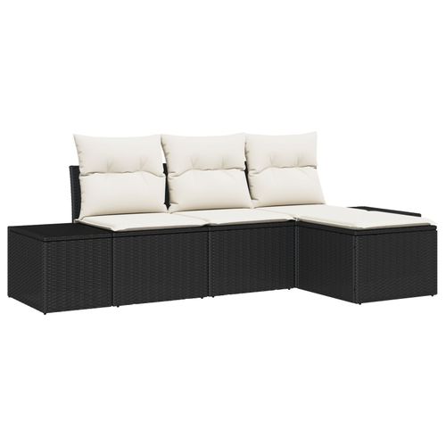 Vidaxl Ensemble De Canapé Jardin 4 Pièces Avec Coussins Noir En Rotin Synthétique