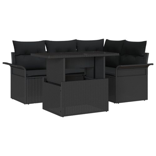 Vidaxl Ensemble De 5 Pièces De Canapés De Jardin Avec Coussins En Rattan Noir Poly