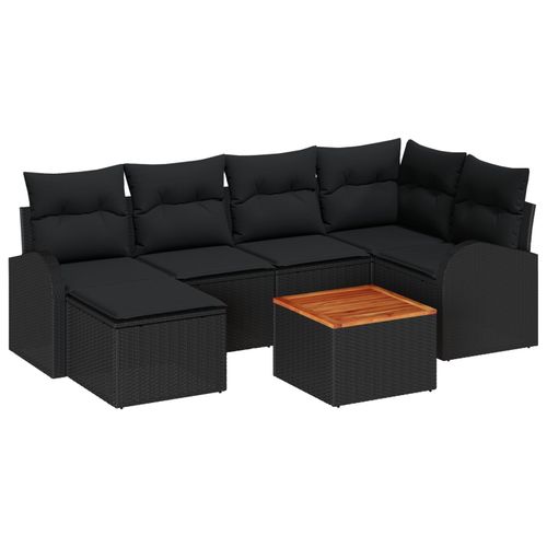 Vidaxl Ensemble De 7 Canapés De Jardin Avec Coussins Noir Poly Rotin Acacia