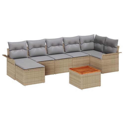 Vidaxl Ensemble De Canapé Jardin 8 Pièces Avec Coussins Beige Poly Rotin Acacia