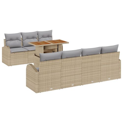Vidaxl Ensemble Salle À Manger Jardin 8 Pièces Avec Coussins Beige Poly Rattan Acacia