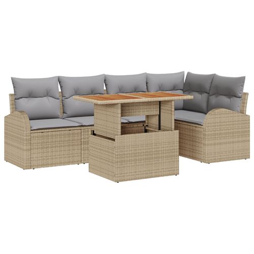 Vidaxl Ensemble Salle À Manger Jardin 6 Pièces Avec Coussins Beige Poly Rattan Acacia