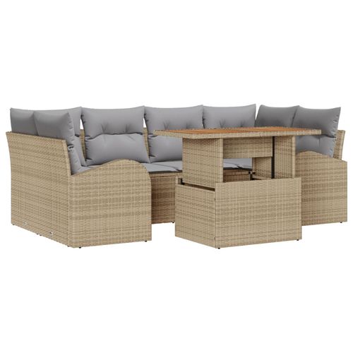 Vidaxl Set De Salle À Manger De Jardin 7 Pièces Avec Coussins Beige En Rotin Synthétique Acacia