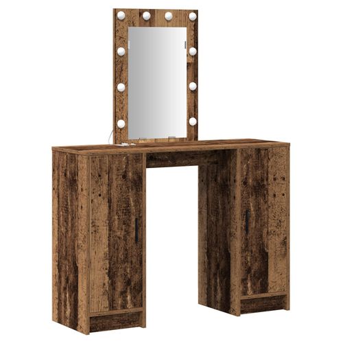 Vidaxl Table De Maquillage Avec Lumières Led Bois Vieilli 102x33x135 Cm