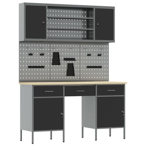 Vidaxl Set De Banc De Travail En Acier Noir De 7 Pièces