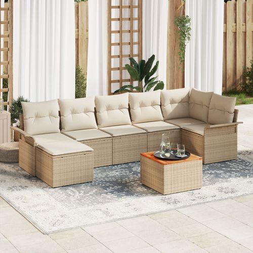Vidaxl Ensemble De Canapé Jardin 8 Pièces Avec Coussins Beige Poly Rattan Acacia