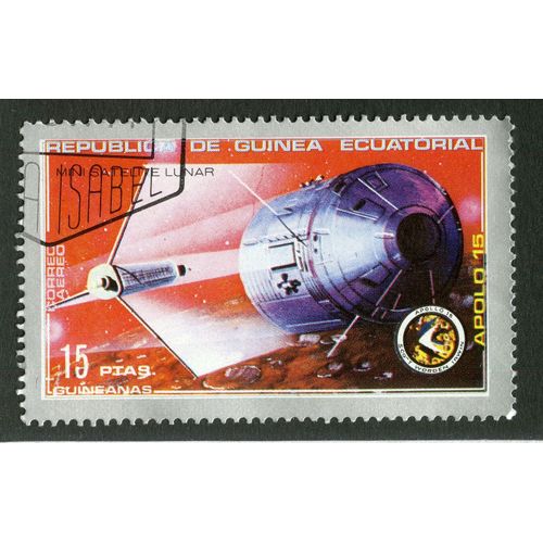 Timbre Oblitéré Republica De Guinea Ecuatorial, Mini Satelite Lunar, Apollo 15, 15 Ptas, Correo Aereo
