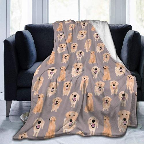 Couverture De Voyage En Flanelle En Peluche, Golden Retriever Companion Dog Pet Animal Pattern Couvertures Pou 60x80 Pouces