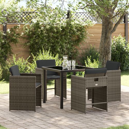 Vidaxl Set De Salle À Manger De Jardin 5 Pièces Avec Coussins Gris En Poly Rotin
