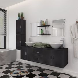 Meuble De Salle De Bain 11 Pcs Avec Lavabo Et Robinet Noir