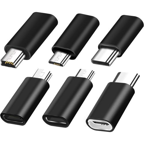 Adaptateur USB C (6 pièces), Adaptateur USB C vers Mini USB, Adaptateur Micro USB vers USB C, Compatible avec Les Ordinateurs Portables, LG, Téléphones Mobiles, etc
