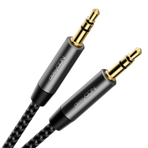 1m Nylon Câble Jack Audio 3,5 mm Stéréo AUX Câble en Nylon Prise Métallique Téléphone Portable Smartphone Tablette Ecouteurs pour Chaîne HiFi - Noir