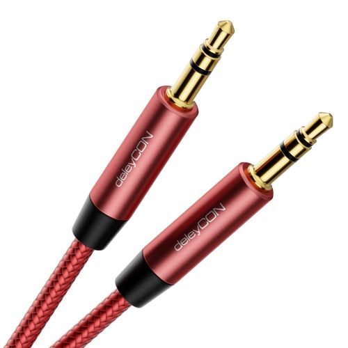 1m Nylon Câble Jack Audio 3,5 mm Stéréo AUX Câble en Nylon Prise Métallique Téléphone Portable Smartphone Tablette Ecouteurs pour Chaîne HiFi - Rouge/Rose