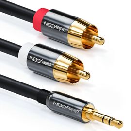 2m Câble Jack Cinch 3,5mm Jack vers Cinch RCA Stéréo Câble Audio 1x Prise Jack sur 2x Fiche RCA Cinch Connecteurs Métalliques - Noir