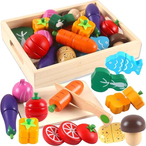 Checarzhn--No1 Jouets Cuisine Enfant En Bois Fruits Légumes Jouets En Bois De Coupe Pour Enfants,Nourriture Accessoires Cuisine Jeux Dinette Jouet Enfant,2 Ans Cadeau Anniversaire Pâques Halloween No