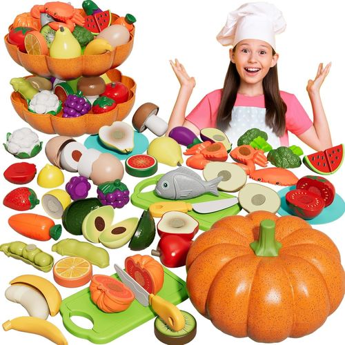 Checarzhn--No1 Dinette Enfant Avec Fruits Et Légumes Jouets,Accessoires Cuisine Enfant Pour Jeu Imitation,Kit Cuisine Pour Garçon Et Fille,Idéal Cadeau 3 4 5 6 7 8 Ans