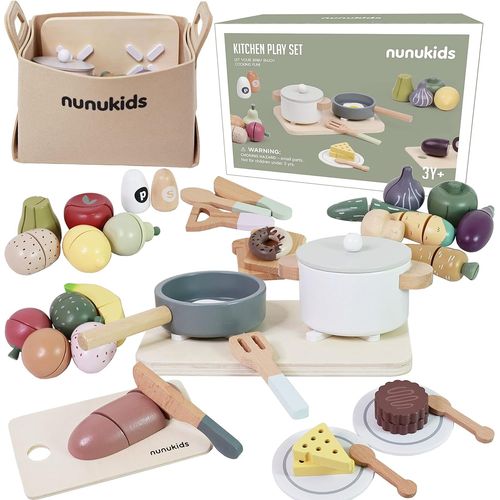 Checarzhn--No1 Nunukids Dinette Enfant 3 Ans Accessoires Cuisine Enfant Jeux 2 Ans Legumes Jouet Enfant Jouet Bois Fruit Légume De Coupe Pour Dinette Enfant Jouet Éducatif Éveil Montessori