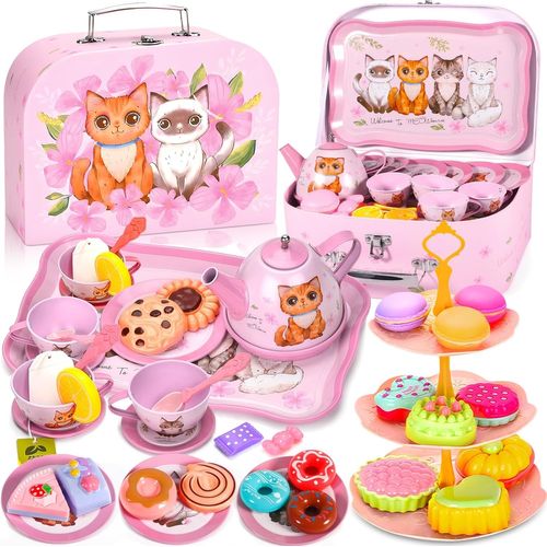 Checarzhn--No1 50pcs Service À Thé Pour Enfants,Dînette Et Son Coffret Jouet Dinette Enfant Service À Thé Jouets Jeux De Cuisine Jouet De Cuisine Faisant Semblant Pour Filles 3 4 5 6 7 8 Ans