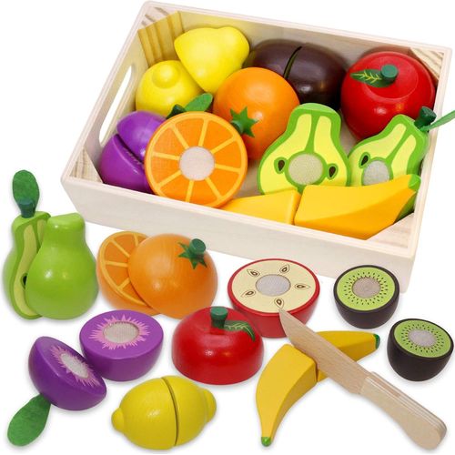 Checarzhn--No1 Jouet Bois Fruits Légumes De Coupe Pour Dinette Enfant,Cuisine Jeux Accessoire Aliment Nourriture,Jouet Éducatif Éveil Montessori,Cadeau Anniversaire Pâques Halloween Noël Garçon Fille