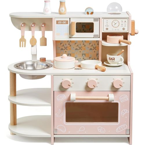 Checarzhn--No1 Cuisine De Jeu Pour Tout-Petits,Jouets En Bois Pour Enfants Avec Cafetière,Accessoires De Cuisine,Cadeau Pour Filles Et Garçons Âgés De 3,4,5,6 Ans