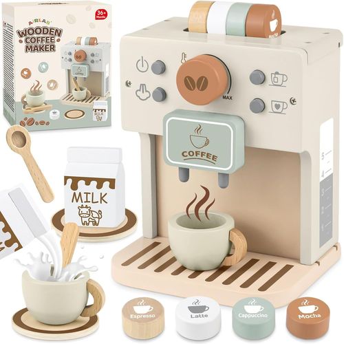 Checarzhn--No1 Cafetière En Bois Bébé,Jouet Jeux De Rôle Éducatif Éveil Montessori,Boulangerie Nourriture Accessoire Dinettes Cuisine,Cadeau Créatif Anniversaire Pâques Halloween Noël Garçon Fille 3+