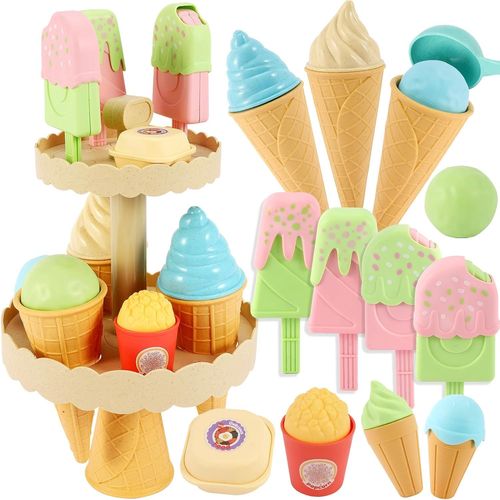 Checarzhn--No1 Jeu De Crème Glacée,Accessoires Dinette Enfant Ensemble De Jouet De Cuisine Aliments Nourriture En Plastique Cadeau Pour Enfant Garçons Filles 3 4 5 Ans