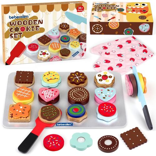 Checarzhn--No1 Jouet Bois Biscuit De Coupe Pour Dinette Enfant,Cuisine Jeux Accessoire Aliment Nourriture,Jouet Éducatif Éveil Montessori,Cadeau Anniversaire Pâques Halloween Noël Garçon Fille Bébé 3