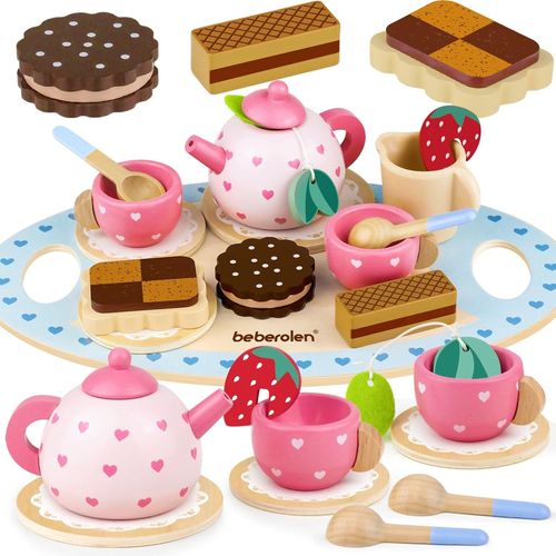 Checarzhn--No1 Services À Thé En Bois Enfant Bébé,Tea Party Jeux De Rôle,Jouet Éducatif Éveil Montessori,Dinettes Jouet Cuisine,Cadeau Créatif Anniversaire Pâques Halloween Noël Garçon Fille 1 2 3+ A