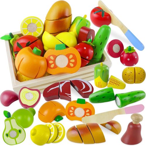 Checarzhn--No1 Jouet Bois Fruit Légume De Coupe Pour Dinette Enfant,Cuisine Jeux Accessoire Aliment Nourriture,Jouet Éducatif Éveil Montessori,Cadeau Anniversaire Pâques Halloween Noël Garçon Fille B