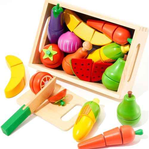 Checarzhn--No1 Syncfun Jouet Bois Fruit Légume De Coupe Pour Dinette Enfant,Accessoires De Jouets De Coupe De Fruits Et Légumes De Cuisine,Ensemble De Jouets Alimentaires Pour La Cuisine Des Enfants
