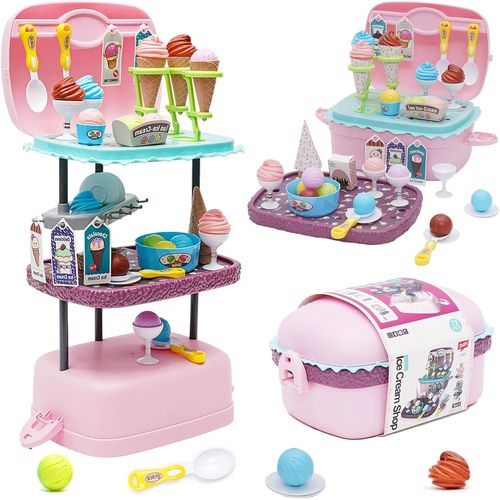 Checarzhn--No1 Jouet Glacier Ensemble,72 Pièces Cuisine En Enfant Jouet Avec Stockage,Jouet Dinette Pour Enfant,Jeu D'imitation 3 Ans Pour Enfants,Jeux De Rôles,Cadeau Pour Fille