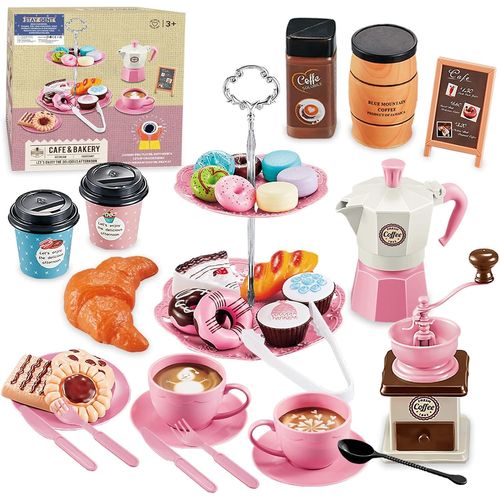 Checarzhn--No1 Services À Thé Enfant Fille 38pcs Dinette Enfant Avec Jouet De Dessert Donuts Princesse Services À Thé Jeux D'imitation Dinette Anniversaire Cadeau Pour Enfants Filles 2 3 4 5 6 7 Ans