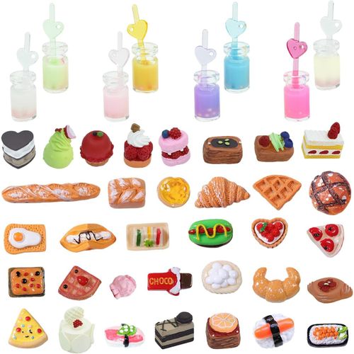 Checarzhn--No1 42 Pièces Dinette Enfant Mini Make It Mini Food Accessoire Cuisine Enfant Jeu De Cuisine Marché Jeu De Simulation Fournitures De Fête Vacances Enfants Jouet D'apprentissage Éducatif