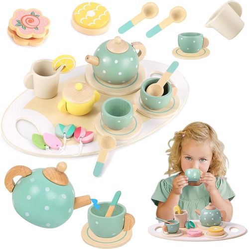 Checarzhn--No1 Service A The En Bois Enfant Dinette Enfant Tea Party Jeux De Rôle Dinettes Jouet Cuisine Cadeau Créatif Anniversaire Pâques Halloween Noël Garçon Fille 2 3 4+ Ans