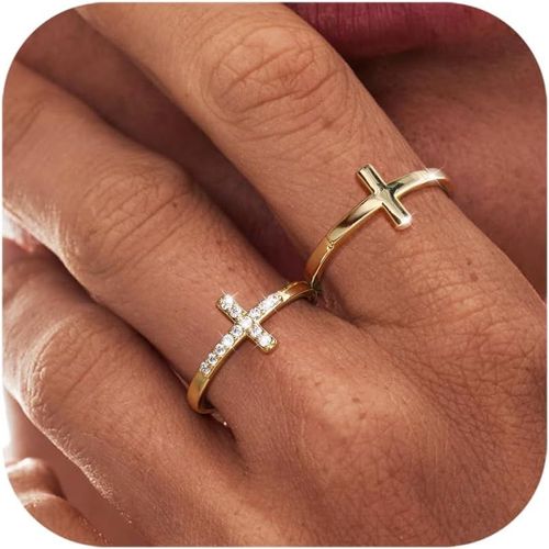 Checarzhn--No1 Bague Or Femme,Bagues Empilables Résistant À L'eau,14k Or Zirconia Diamant Croix Bague Femme,Bague De Cheville Bague De Pouce Bague De Doigt Déclaration Set Bijoux Cadeaux,Taille 49-62