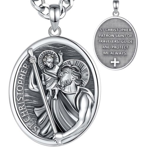 Checarzhn--No1 St. Christophe/St. Michel/St. Benoît/Saint Jude//Médaille Vierge Marie Croix Jésus 7 Sceaux D'archange Pendentif En Argent Sterling 925 Pour Hommes Femmes Amulettes Religieuses